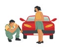 Car repair, roadside assistance or towing service concept with repairman changing wheel.