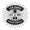 Car repair service vector vintage emblem, logo, label, badge with car transmission, gear lever stick isolated on white Royalty Free Stock Photo