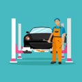 Car repair shop concept vector illustration in flat style. Royalty Free Stock Photo