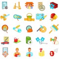 Car repair shop icons set, cartoon style Royalty Free Stock Photo