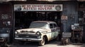 A car repair shop with a sign displaying services offered generative AI