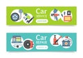 Car repair station banner mechanic vehicle auto garage service vector illustration. Transportation technician mechanical