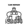 Car Repair Work Vector Black Illustration