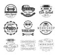Car Repair Workshop. Classic Style Vector Monochrome Graphic Design Logo Set With Text On White Background Royalty Free Stock Photo