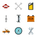 Car repairs icons set, flat style