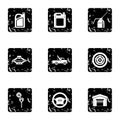 Car repairs icons set, grunge style