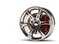 Aluminum wheel image 3D high quality rendering. White picture figured alloy rim for car, tracks. Best used for Motor Show