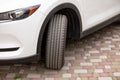 Car rim detail. Car wheel close up. selective focus Royalty Free Stock Photo