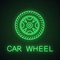 Car rim and tire neon light icon Royalty Free Stock Photo