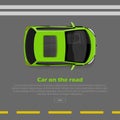 Car on Road Conceptual Flat Vector Web Banner