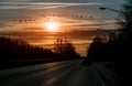 Car on road early in the morning with sunrising Royalty Free Stock Photo