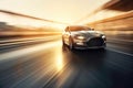 car on the road with motion blur background,colorful image. Generative AI Royalty Free Stock Photo