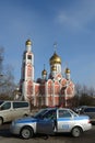 The car of the road patrol service of the police on the Mozhaisk highway in the city of Odintsovo Royalty Free Stock Photo