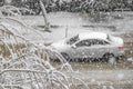 Car on road with snow storm, Russia Royalty Free Stock Photo