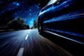 Car on the Road with star trails view, light bokeh, defocused background
