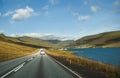 Car on road to mountains