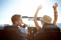 Car, road trip and freedom with a couple by the beach on a drive to enjoy the view during summer together. Travel Royalty Free Stock Photo