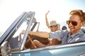 Car road trip, happy travel and couple on bonding holiday adventure, transportation journey or fun summer vacation. Love Royalty Free Stock Photo