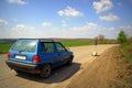 Car at road under repair Royalty Free Stock Photo