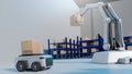 Car Robot transports truck Box with AI interface Object for manufacturing industry technology Product export and import of future