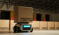 Car Robot transports truck Box with AI interface Object for manufacturing industry technology Product export and import of future