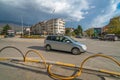 Car on roundabout in Ohrid town centre Royalty Free Stock Photo