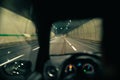 Car running in a tunnel, with a view from the inside. Royalty Free Stock Photo