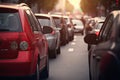 Car rush hours city street. Traffic jam on a busy road at rush hour. Generative AI Royalty Free Stock Photo