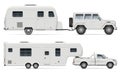Car with RV camping trailers side view