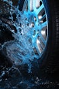 Car's wheel with blue water Royalty Free Stock Photo
