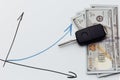 Car sales chart concept visual. Car keys, money and graph Royalty Free Stock Photo