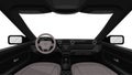 Car salon. View from inside of vehicle. Dashboard front panel. Driver view. Simple cartoon design. Realistic car interior. Flat