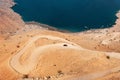 Car on the sand road at Fjord Khor Najd in Oman Royalty Free Stock Photo
