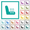 Car seat heating flat color icons with quadrant frames