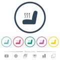 Car seat heating flat color icons in round outlines