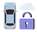 Car security and cloud storage concept with vehicle, padlock, and cloud icon in modern design Royalty Free Stock Photo