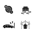 Car security measures black glyph icons set on white space Royalty Free Stock Photo