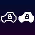 Car security, Vehicle and lock line and solid icon, outline and filled vector sign, linear and full pictogram isolated on white. Royalty Free Stock Photo