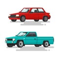 Car sedan and a pickup truck on a white background. Vector illus Royalty Free Stock Photo