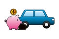 Car sedan with pig money silhouette isolated icon