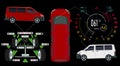 Car service. Bus. Digital automotive dashboard of a modern car. Graphic display, diagnostics wheel alignment