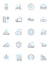 Car service business linear icons set. Automotive, Services, Maintenance, Repair, Oil, Tune-up, Brakes line vector and