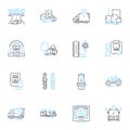 Car service business linear icons set. Automotive, Services, Maintenance, Repair, Oil, Tune-up, Brakes line vector and