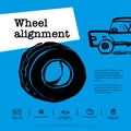 Car service concept. Web banner. Wheel alignment, similarity collapse, tire service, car repair etc. Doodle ink style Royalty Free Stock Photo