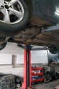 Car and car service, car diagnostics and repair, car on the lift