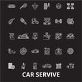 Car service editable line icons vector set on black background. Car service white outline illustrations, signs, symbols Royalty Free Stock Photo