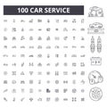 Car service editable line icons, 100 vector set, collection. Car service black outline illustrations, signs, symbols Royalty Free Stock Photo