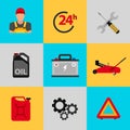 Car service flat icon set. Auto mechanic service flat icons of maintenance car repair and working.