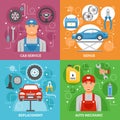 Car Service 4 Flat Icons Square Banner Royalty Free Stock Photo