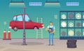 Car Service Garage Cartoon Composition Poster Royalty Free Stock Photo